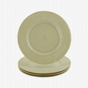 Vintage Belleek Limpet Yellow Salad Dessert Plates, Fourth Mark First Green Mark, Set of 4