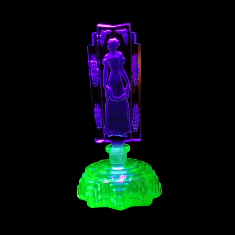 Antique Art Deco Czech Uranium Glass Perfume Bottle with image 1