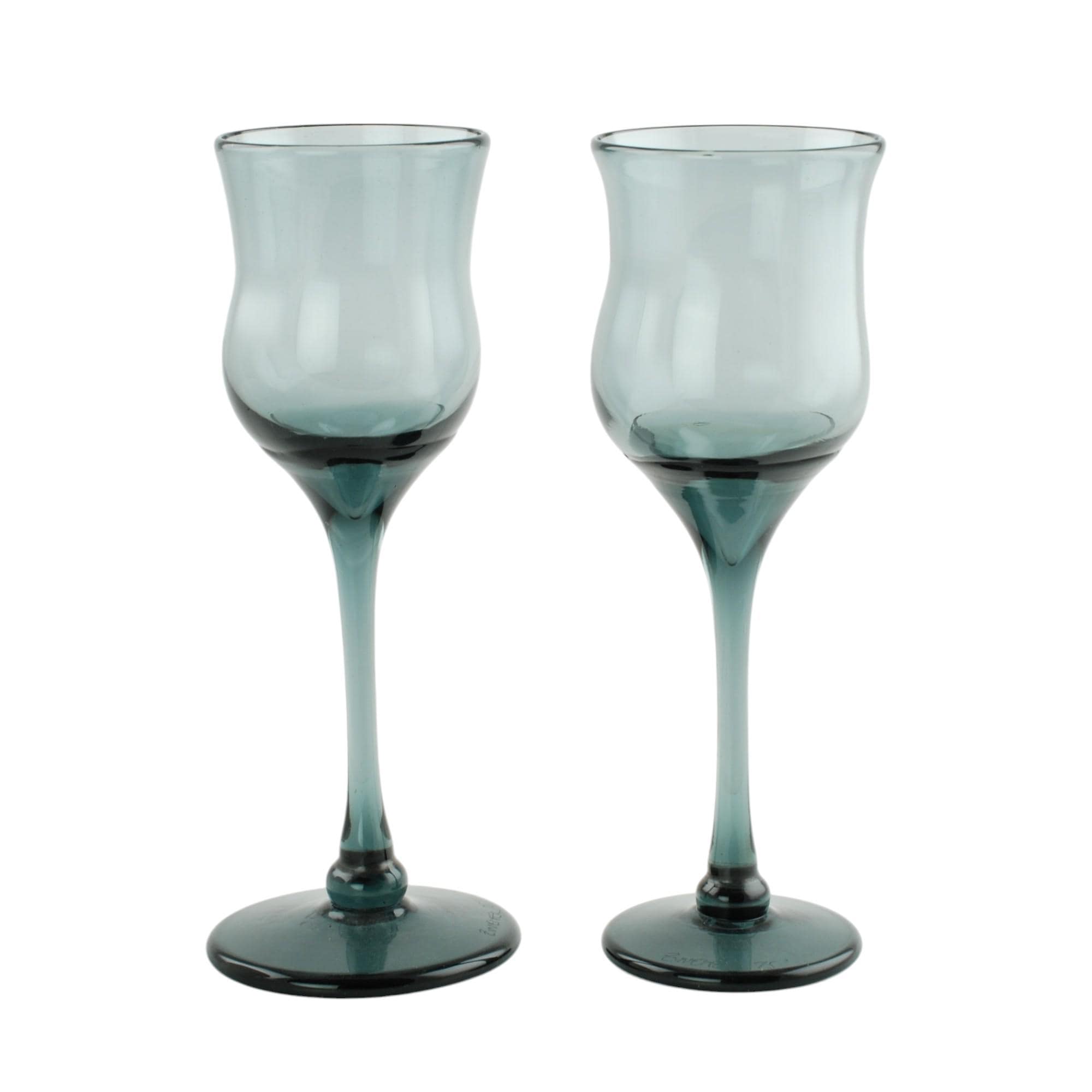 Vintage Craig Zweifel Signed Art Glass Smoke Blue Gray Goblets Set of 2, Circa 1975