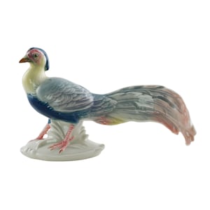 Vintage Karl Ens Hand Painted German Porcelain Pheasant Figurine Green Windmill Mark