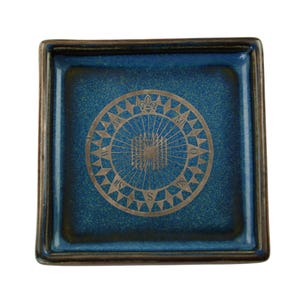 Vintage Gustavsberg Lagun Sven Jonson Inlaid Silver Compass Motif Trinket Dish Ashtray Original Label Made in Sweden