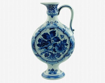 Vintage Royal Delft De Porceleyne Fles Hand Painted Moon Pitcher Vase, Original Label