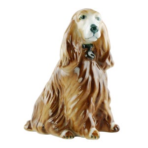Vintage Zsolnay Hand Painted Porcelain Spaniel Figurine Designed by Ferenc Őry