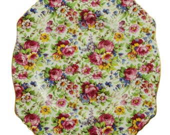 Vintage Royal Winton Grimwades Chintz "Summertime" Ascot Shaped Plate with Gilt Trim