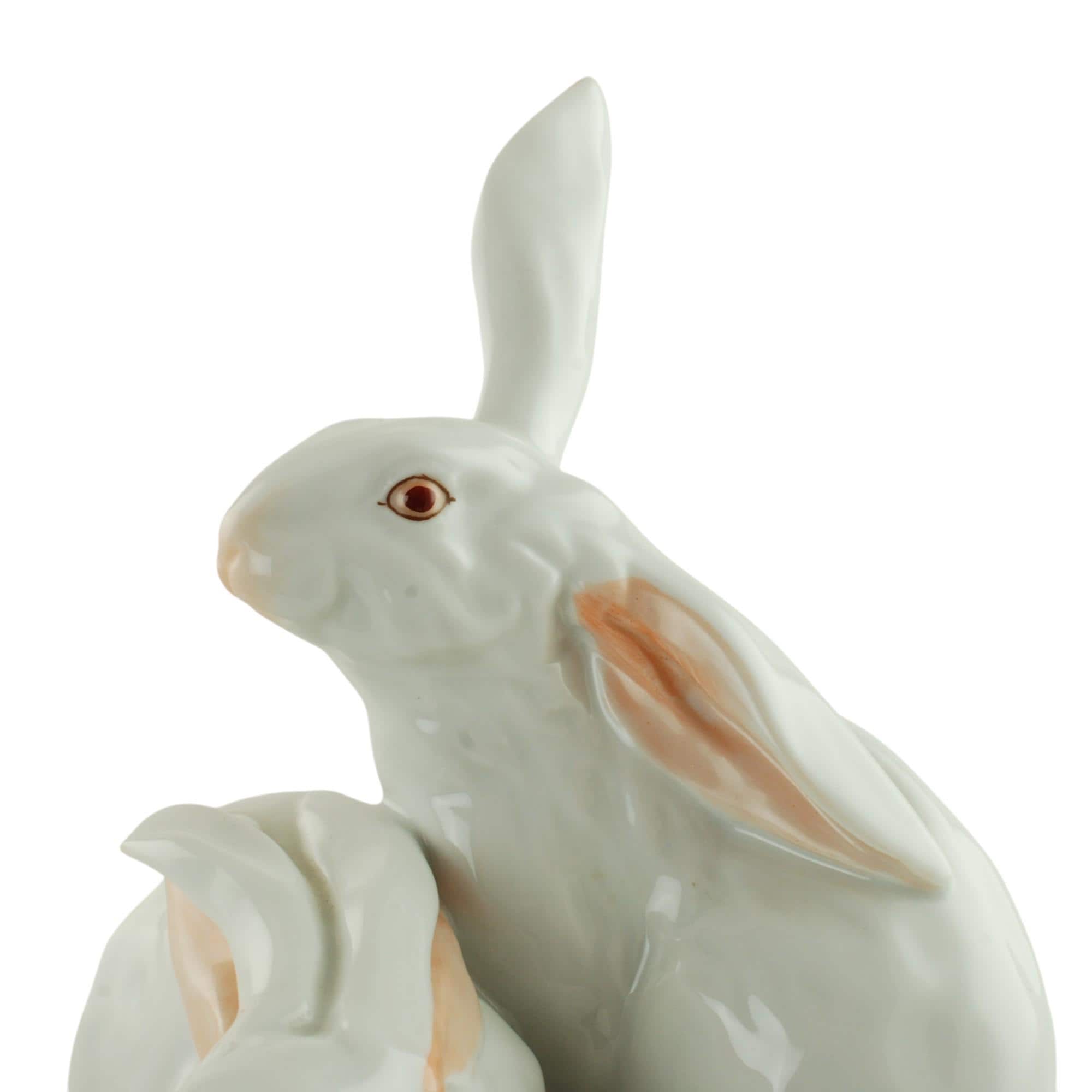 Vintage Herend White Rabbit Figural Group on Plinth Designed by