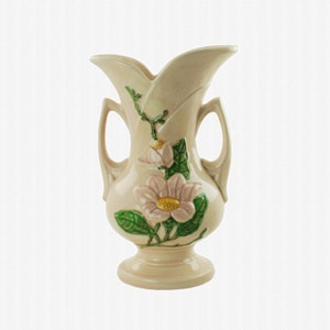 Vintage Hull Art Pottery &quot;Magnolia&quot; Double Handled Footed Vase H - 12 - 10 1/2
