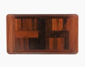 Vassoio vintage in edizione limitata Jens Quistgaard per Dansk &quot;Coca Bola&quot; Rare Woods Collection Edition E 148 con etichetta originale