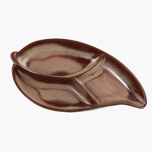 Large Vintage Frankoma Pottery Divided Leaf-Form Serving Dish, 15.5&quot; by 8.5&quot;
