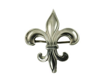 Antique Sterling Silver Fleur-de-Lis Watch Brooch Pin with C Clasps by Link and Angell
