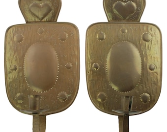 Vintage Swedish Hand-Tooled Brass Single Light Candle Reflector Sconces, Handarbete Made in Sweden Wall Sconces, Country House Decor