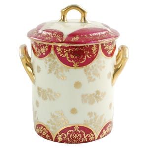 Antique Royal Vienna Style Porcelain Lidded Jelly Jar with Raised Gilt Beaded Decoration and Matching Underplate image 5