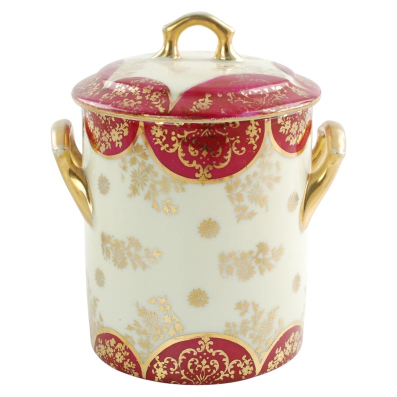 Antique Royal Vienna Style Porcelain Lidded Jelly Jar with Raised Gilt Beaded Decoration and Matching Underplate image 5