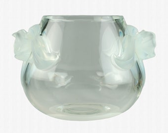 Vintage Lalique Orchidee Clear Crystal Vase with Dimensional Opalescent Orchid Accents