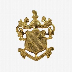 Vintage Signed Miriam Haskell Heraldic Brooch Pin in Russian Gilt Finish