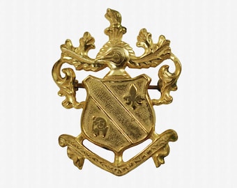 Vintage Signed Miriam Haskell Heraldic Brooch Pin in Russian Gilt Finish