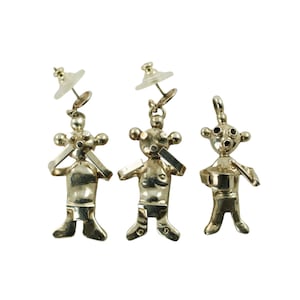 Vintage Sterling Silver Koyemsi Mudhead Kachina Dimensional Pendant and Earring Set Artist Signed MC
