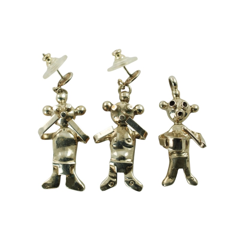 Vintage Sterling Silver Koyemsi Mudhead Kachina Dimensional Pendant and Earring Set Artist Signed MC image 1