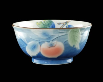 Vintage Chinese Stoneware 8" Console Fruit Bowl with Persimmon Peach Motif