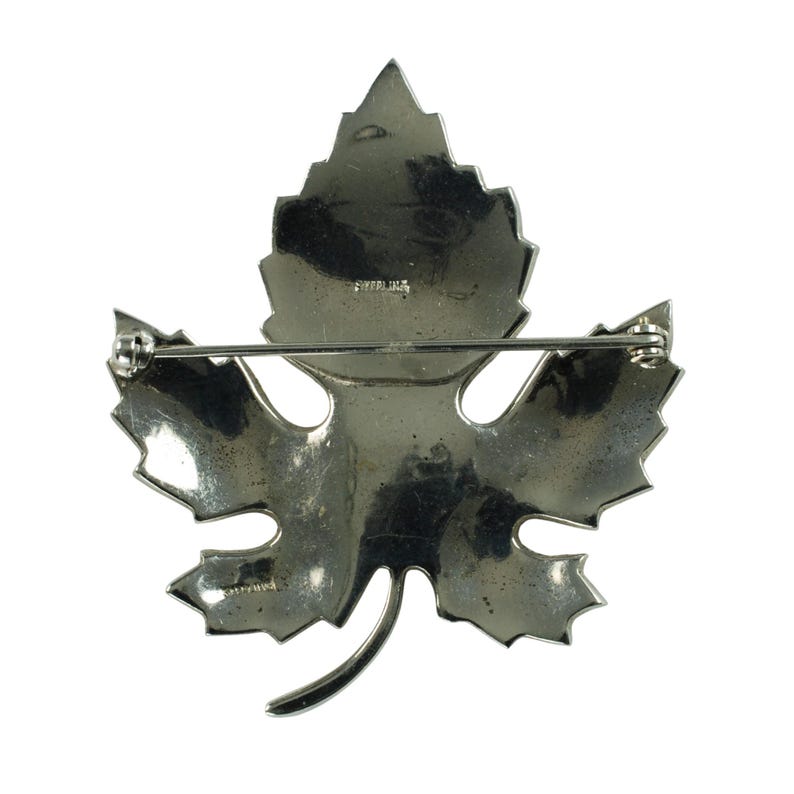 Vintage Sterling Silver and Marcasite Maple Leaf Brooch Pin and Earring Set Demi Parure 19.9 Grams image 5