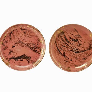 Vintage Sascha Brastoff Surf Ballet Pattern Pink and Gold Salad Dessert 8.25&quot; Plates MCM Decor