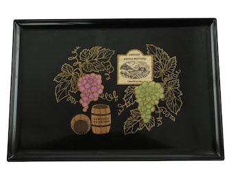 Bandeja rectangular grande vintage Couroc of Monterey con temática de vino Cabernet Sauvignon y Chardonnay, 45,7 x 32,8 cm, etiqueta original