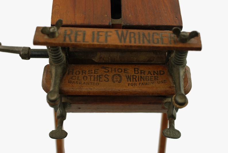 Rare Antique Miniature Wooden Washing Machine, Salesman Sample, Horse Shoe Brand Relief Wringer, Primitive Wooden Washing Machine image 6