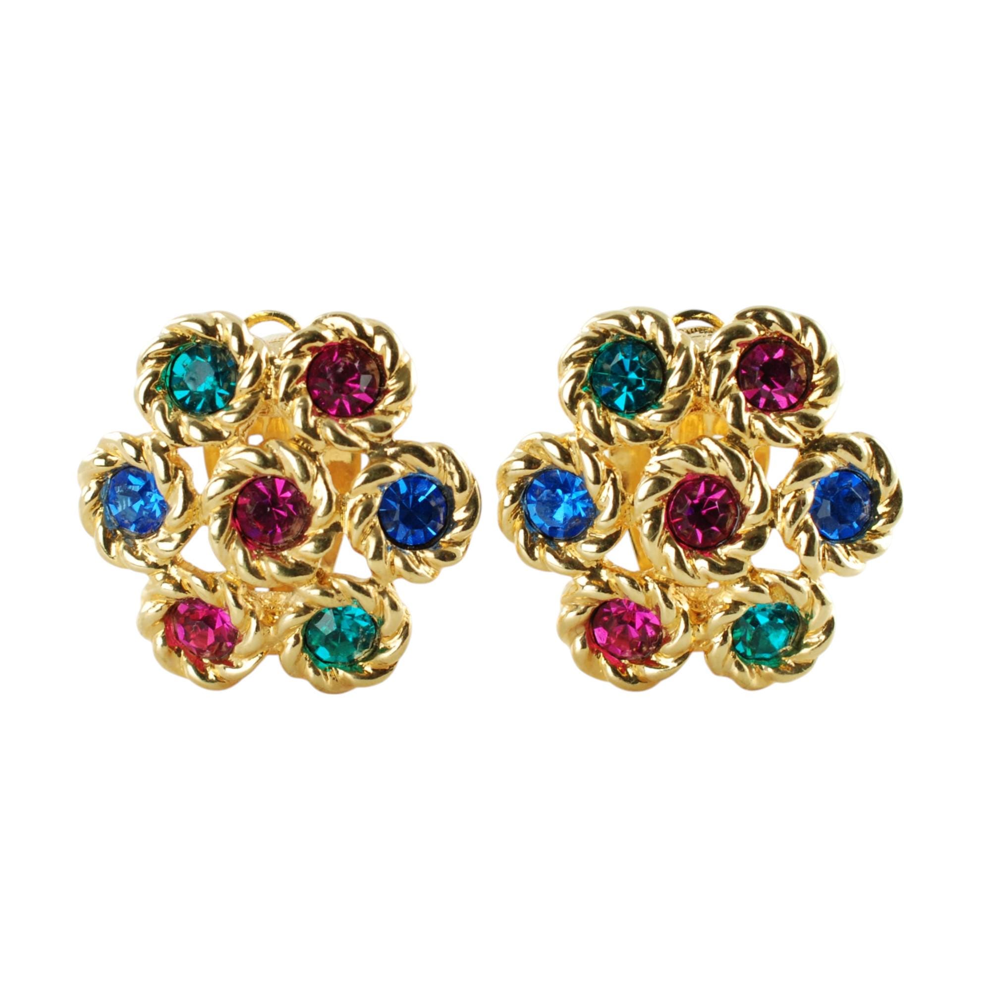 Vintage Swarovski Crystal Multicolor Earrings with Swan Logo