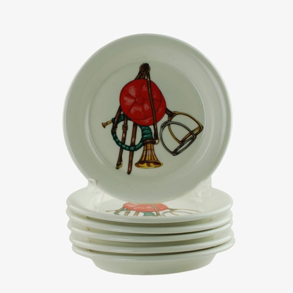 Vintage Gucci Equestrian Motif Fine Bone China 5.125" Appetizer Plates, Set of 6