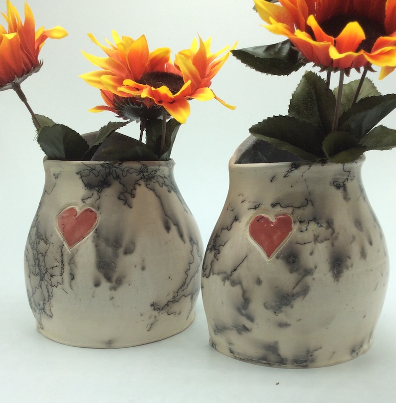 Pottery Horsehair Bookends and Vase