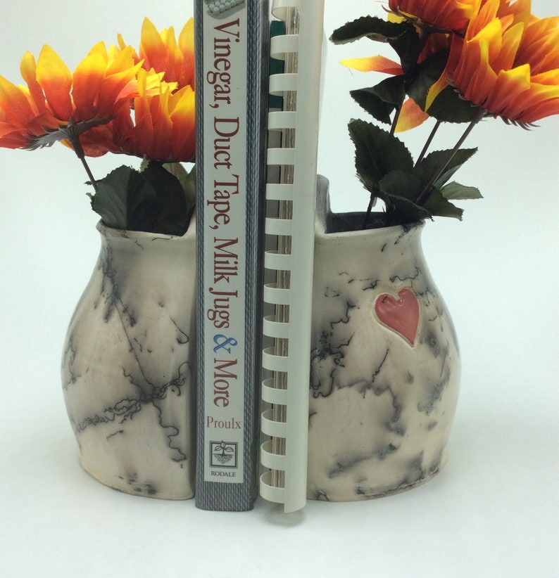 Pottery Horsehair Bookends and Vase