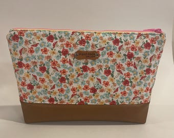 Bolsa de maquillaje con cremallera y forro bicolor / Neceser de piel sintética / Estuche organizador de viaje