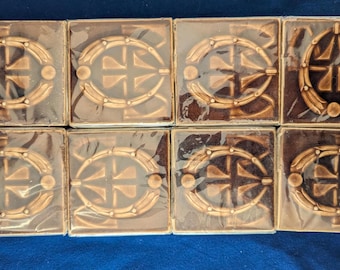 Antique Helman Art Nouveau Majolica Tiles - 3"x3" - Abstract/Floral design - Set of 8
