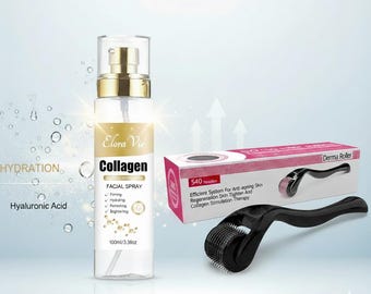 Elora Vie Collagen Facial Spray with Hyaluronic Acid, Niacinamide + Free Derma Roller