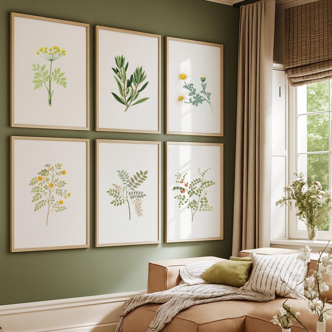Botanical Wall Art Set of 6 | Herb & Wildflower Prints | Greenery ...