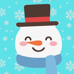 May include: A notebook with a snowman design. The snowman has a brown top hat, a blue scarf, and an orange carrot nose. The background is light blue with white snowflakes, and the word "Notebook" is written in black script.