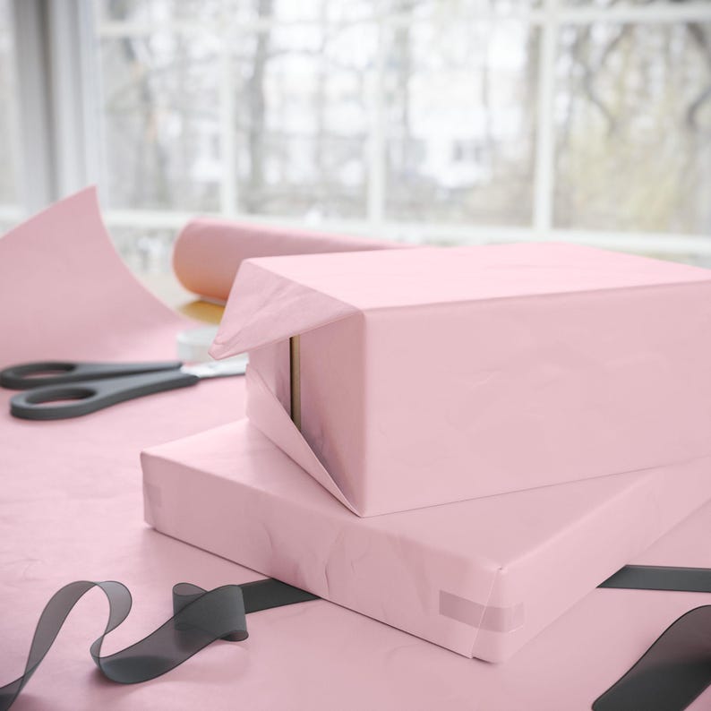 Blush Pink Wrapping Paper Roll, Matte Soft Pink Gift Wrap, Romantic Birthday & Baby Shower Packaging image 9