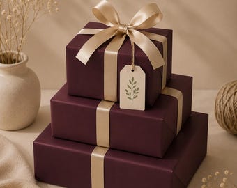 Burgundy Wrapping Paper Roll, Deep Red Elegant Gift Wrap, Luxury Holiday & Birthday Gift Packaging