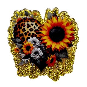 Sunflower Heart Acrylic Flatback – Leopard Print