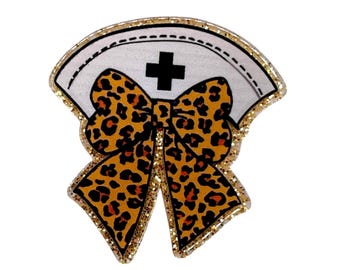 Nurse Hat Leopard Bow Acrylic Flatback