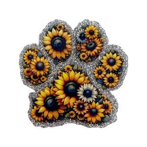Sunflower Paw Print Acrylic Flatback – Floral Dog Paw Pet Lover