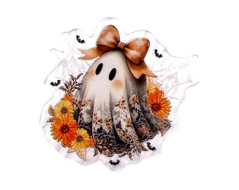 Floral Ghost Acrylic Flatback – Boho Halloween Ghost