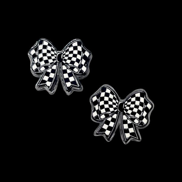 Checkered Bow Acrylic Focal Bead – Set of 2 Double-Sided Beads