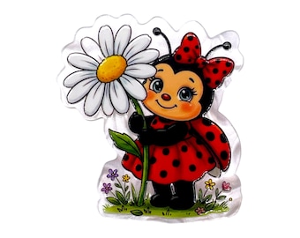 Ladybug Daisy Acrylic Flatback – Bug Flower Garden