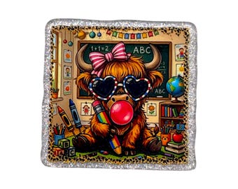 Teacher Highland Acrylic Flatback – Bubble Gum Cow