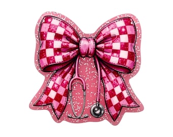 Nurse Bow Acrylic Flatback – Pink Checkered Bow Stethoscope