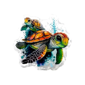 Watercolor Sea Turtle Acrylic Flatback – Turtle Pair Ocean