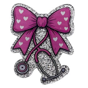 Heart Stethoscope Acrylic Flatback - Pink Bow