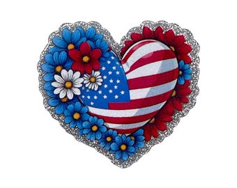 Floral American Heart Acrylic Flatback – Patriotic Flower Heart