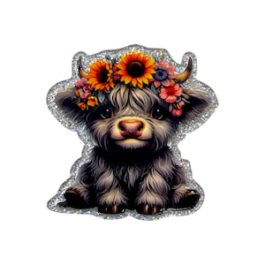 Highland Cow Acrylic Flatback – Sunflower Crown