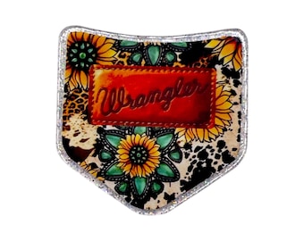 Sunflower Cowhide Pocket Acrylic Flatback – Western Floral